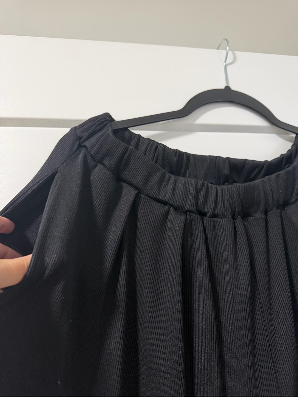 Cider Black Pleated A-Line Skirt with Elastic Waist